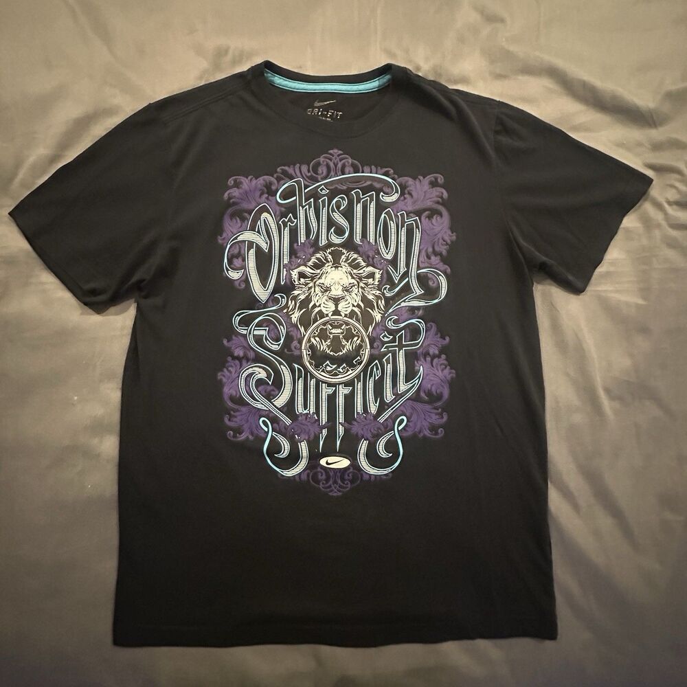 Nike Lebron James Orbis Non Sufficit Shirt Mens L Black Dri-Fit Lion Graphic
